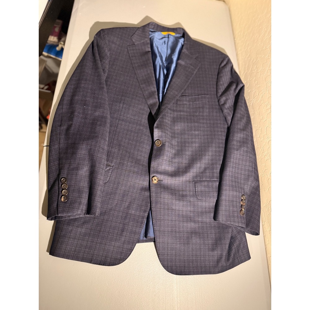 Hickey Freeman Traveler Beacon Navy Blue Wool Check Sport Coat Blazer 42R Mens